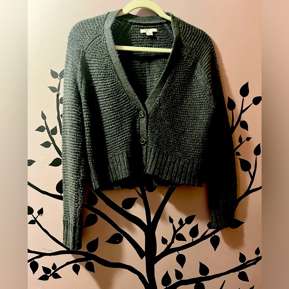 American Eagle XS Grey Cropped Cardigan Sweater